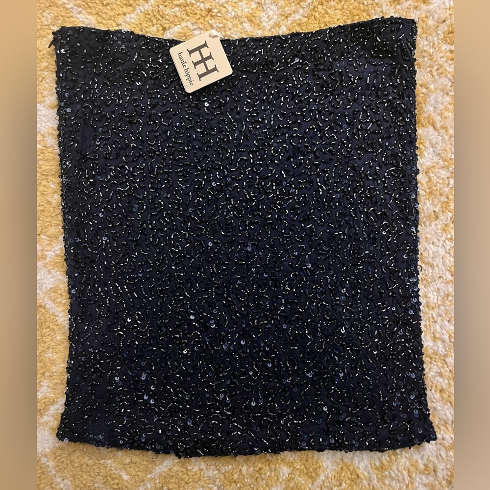 Haute Hippie Midnight Blue Sequin Mini Skirt Size XS NWT